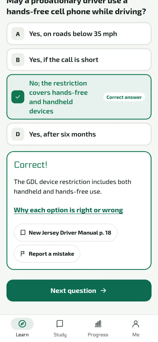 Actual RoadCoach practice question and explanation