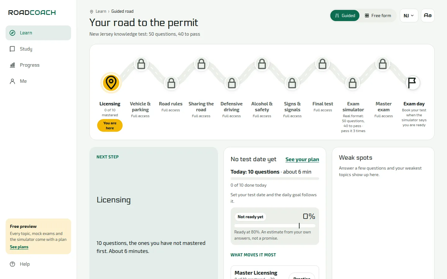 Actual RoadCoach study path in the app